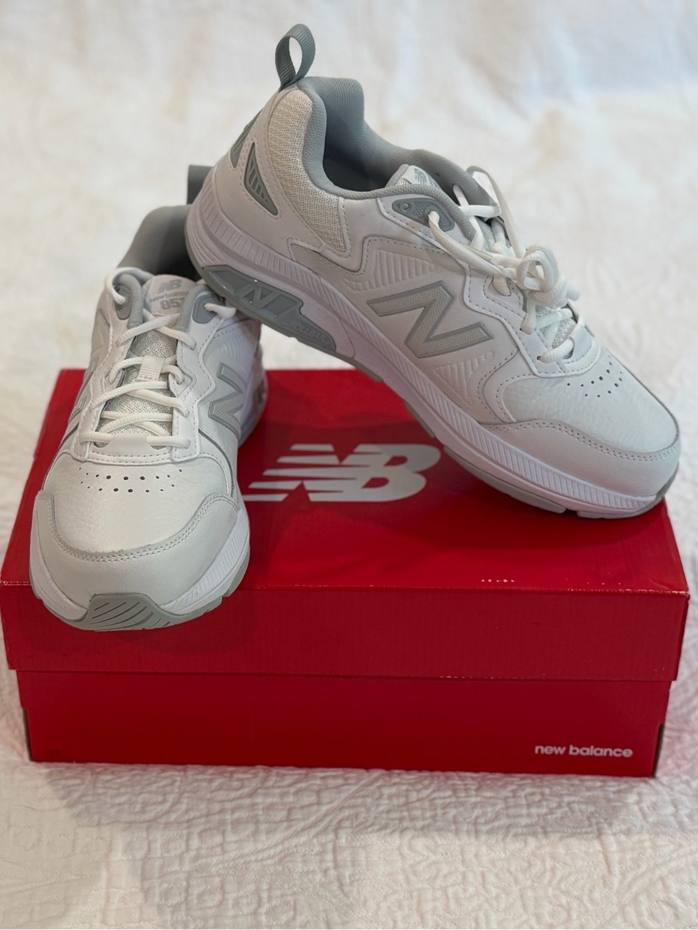 New Balance Women's White and Light Gray Walking Sneakers